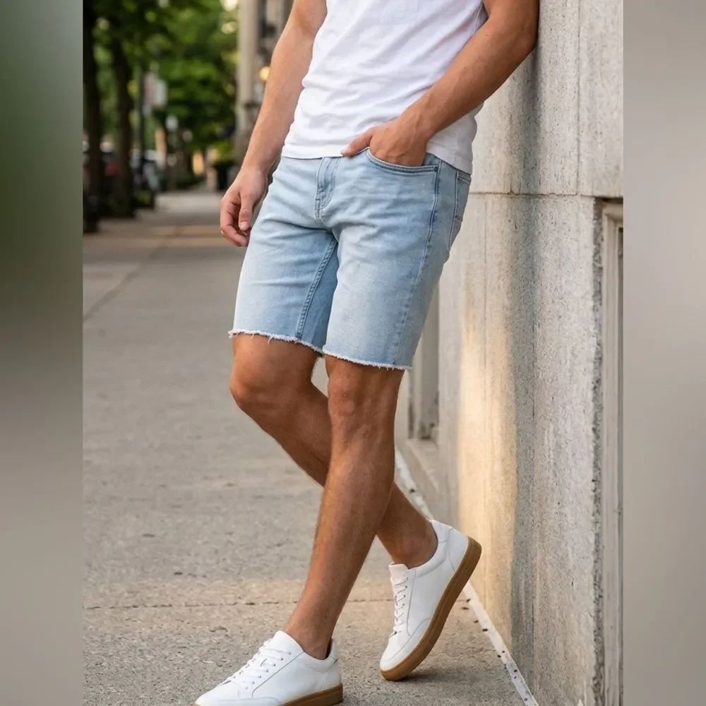 Original Use Skinny Jean Shorts Size 30 Light Wash Raw Hem Stretch Denim Y2K